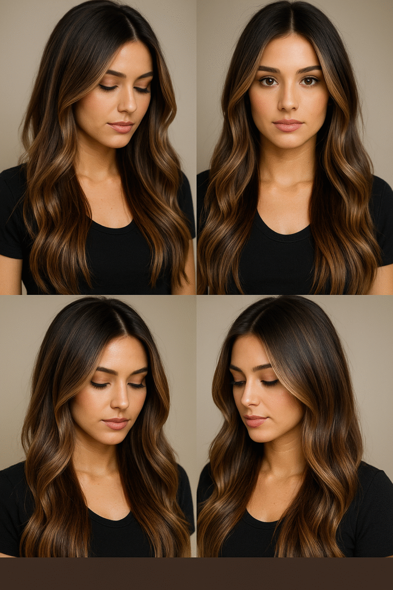 sombre i balayage na brązowych włosach